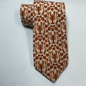 Cole Haan Lobster Clam Cotton Silk Blend Neck Tie In Burnt Orange & White New